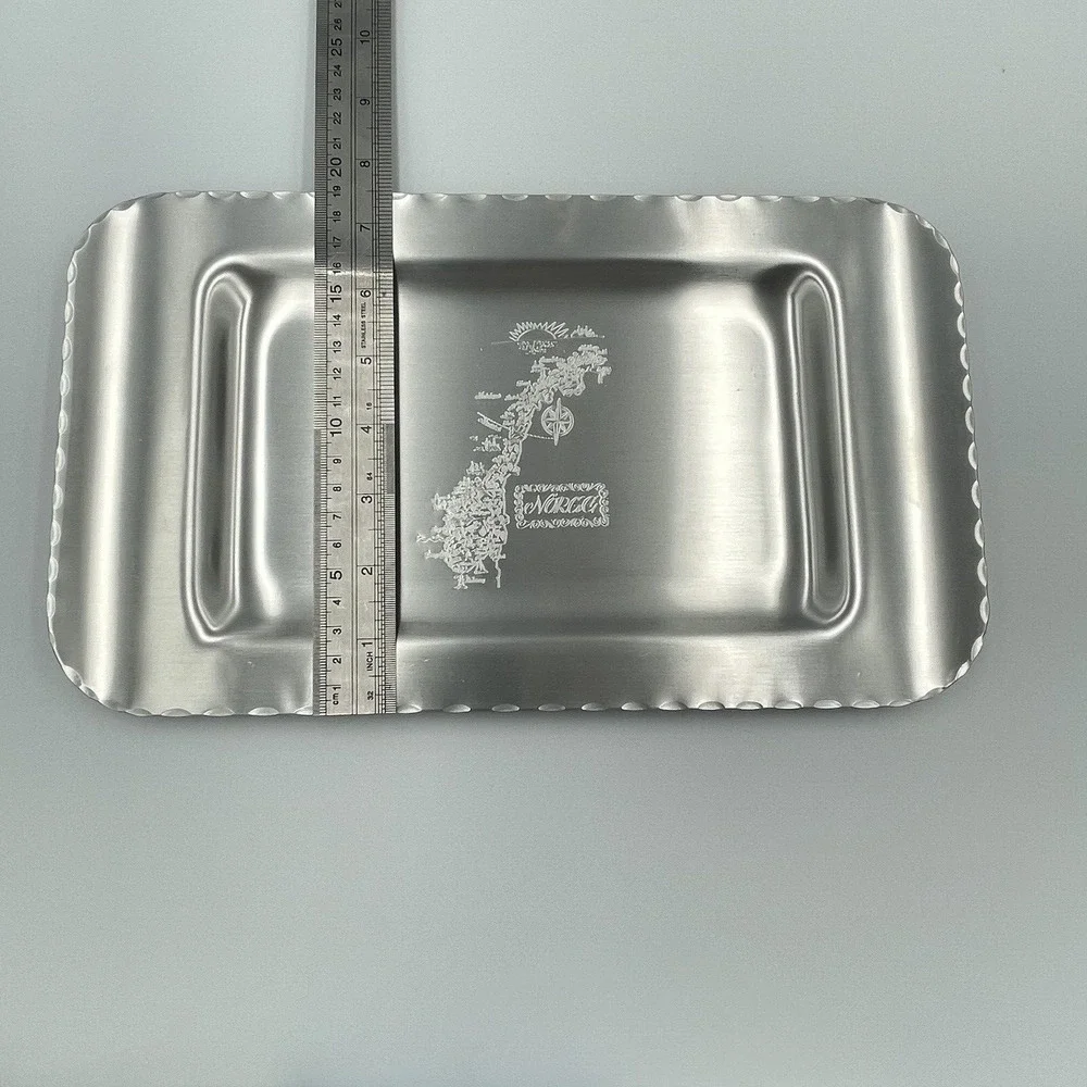 Norge Norway Vintage Hammered Aluminum Tray Etched Engraved Souvenir Decor Gift